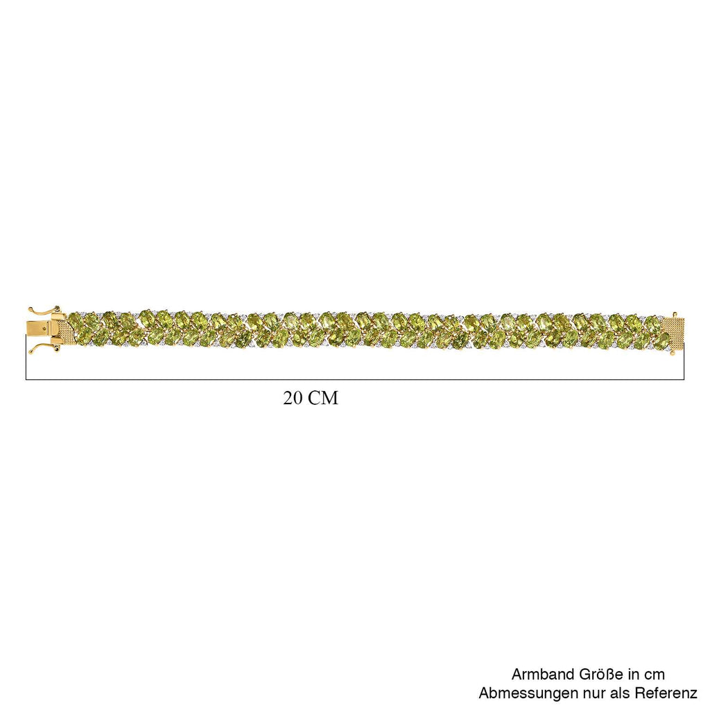 Natürliches Peridot, weißes Zirkon Armband ca. 19 cm 925 Silber vergoldet ca. 36.96 ct