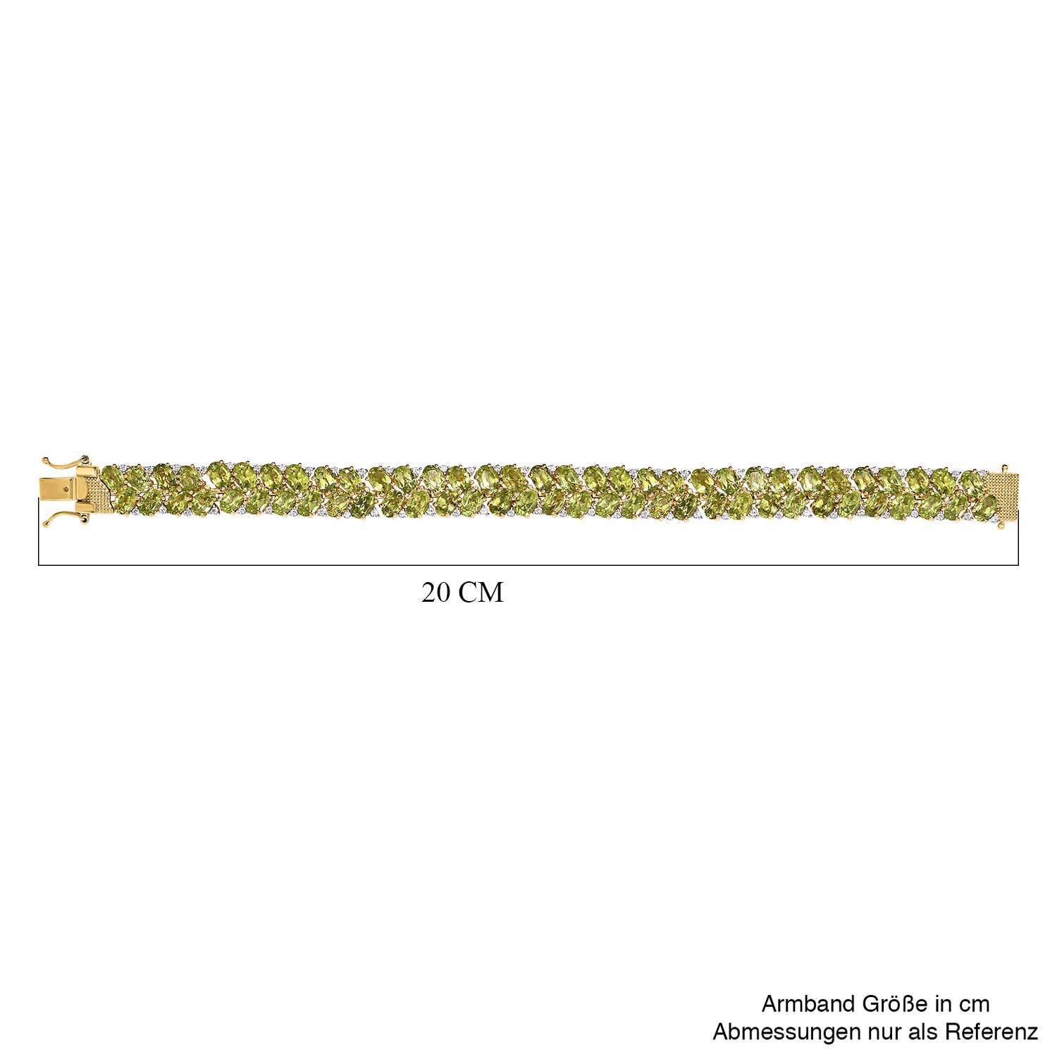 Natürliches Peridot, weißes Zirkon Armband ca. 19 cm 925 Silber vergoldet ca. 36.96 ct