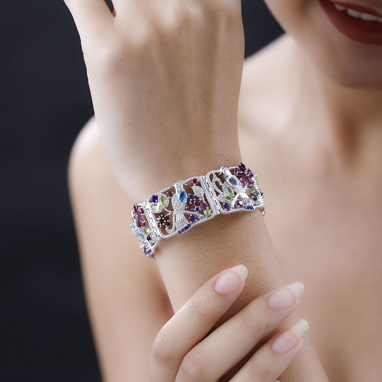 Jardin Kollektion - Himmelblauer Topas, Rhodolith Granat Armband ca. 19 cm 925 Silber platiniert ca. 23.00 ct