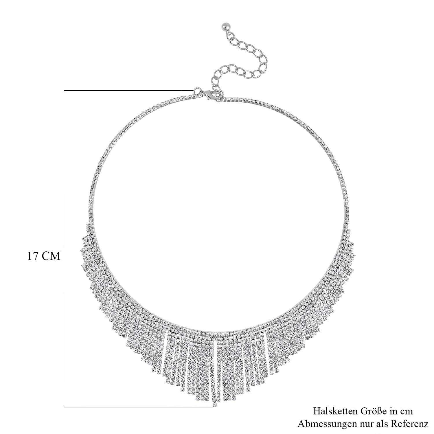 Kristall-Wasserfall-Design Halskette, ca. 40.5 cm, silberfarben