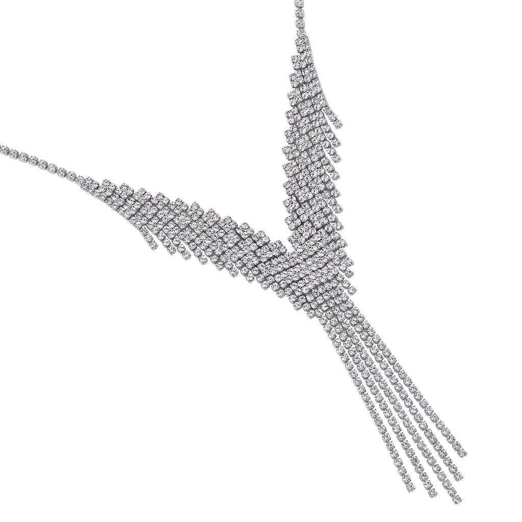 Wasserfall weißes Kristall Collier,, ca. 50 cm, silberfarben