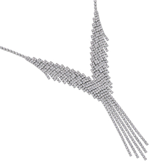 Wasserfall weißes Kristall Collier,, ca. 50 cm, silberfarben
