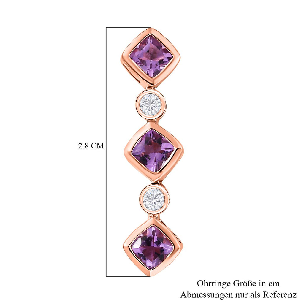 Rose De France Amethyst, weißer Zirkon Ohrringe, 925 Silber rosévergoldet ca. 2.12 ct