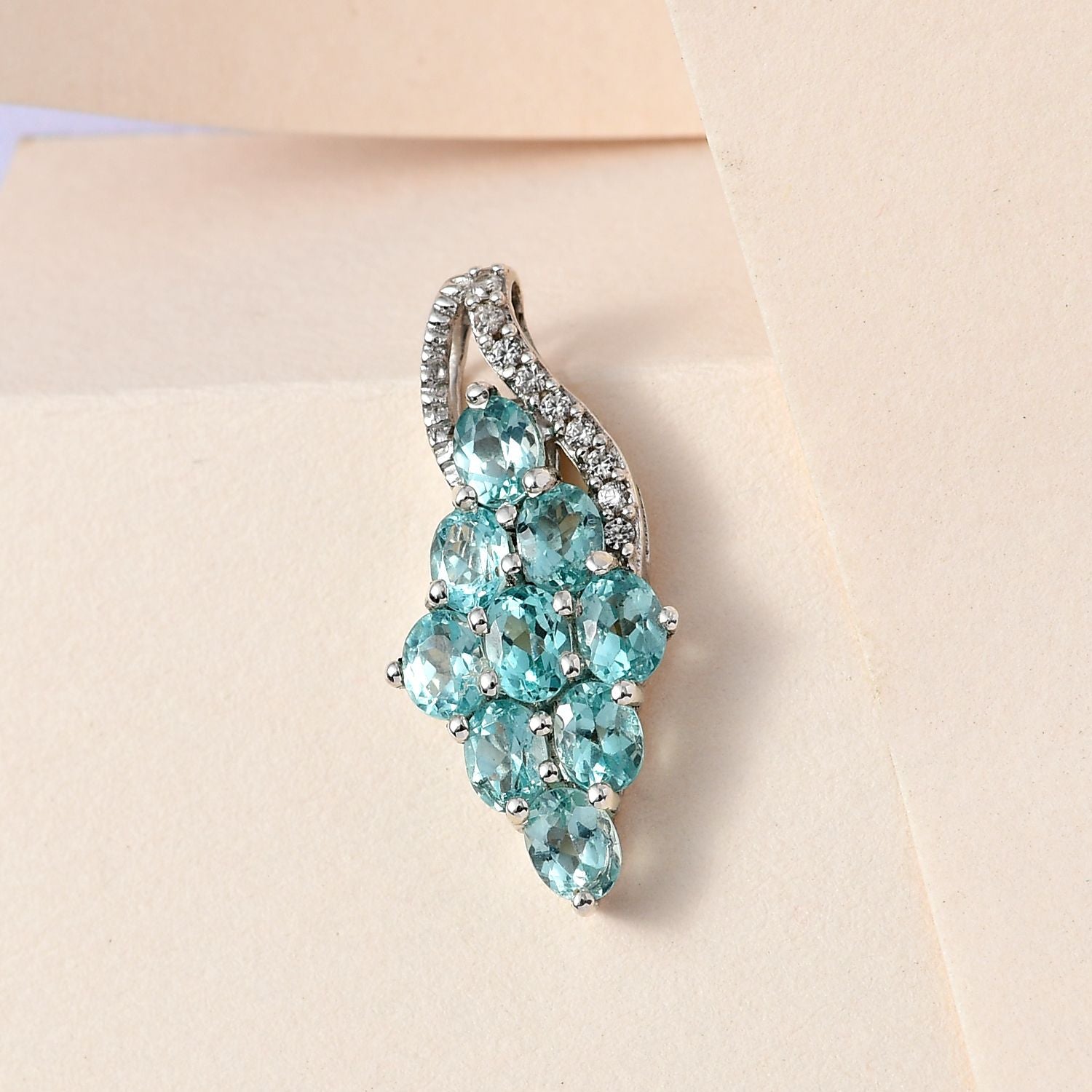 Minz Apatit, weißer Zirkon Anhänger, 925 Silber platiniert ca. 1.93 ct