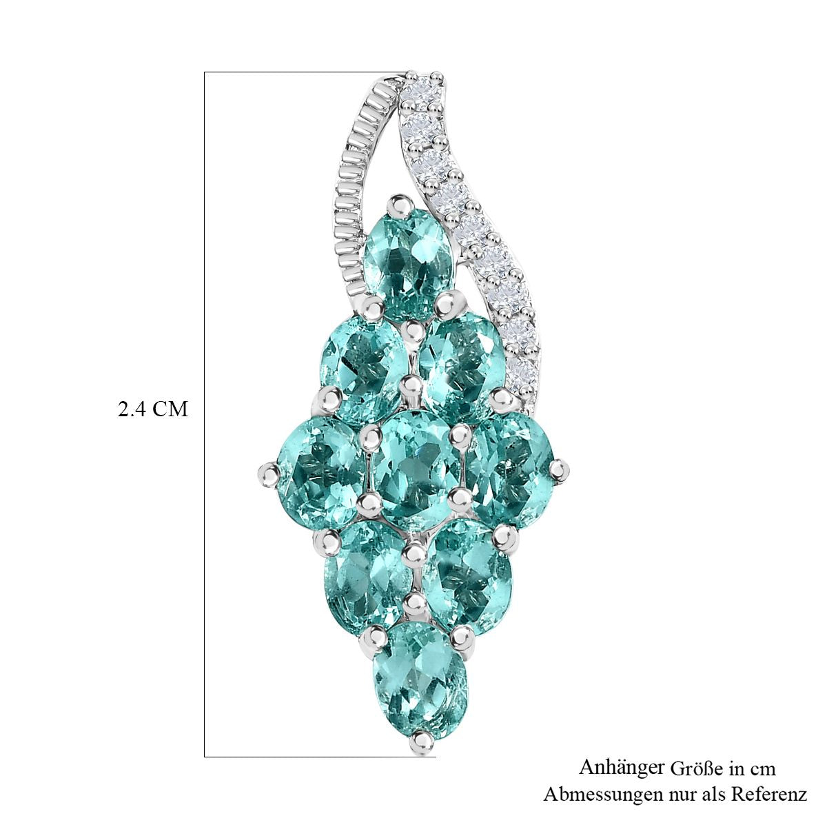 Minz Apatit, weißer Zirkon Anhänger, 925 Silber platiniert ca. 1.93 ct