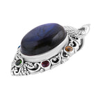 Labradorit, Rhodolith Granat Anhänger 925 Silber ca. 10.06 ct