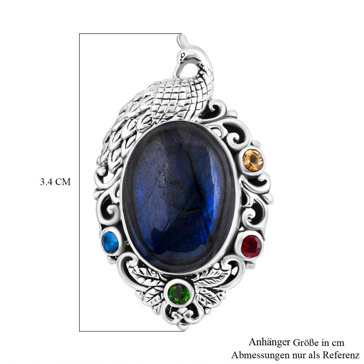 Labradorit, Rhodolith Granat Anhänger 925 Silber ca. 10.06 ct