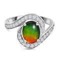 Kanadischer Ammolit, weißer Zirkon Ring, 925 Silber platiniert (Größe 20.00) ca. 2.19 ct