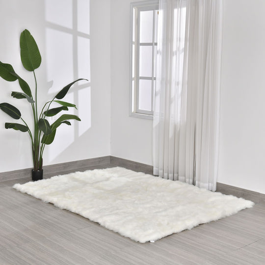 Luxury Edition: 2200 GSM Kunstpelz-Teppich, mit Rutschfeste Rückseite aus Wildleder, 160x230cm, Weiß
