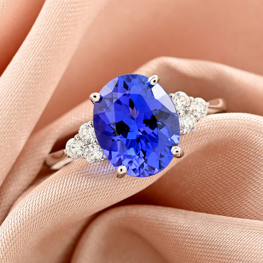 Rhapsody AAAA Tansanit, Weißer Diamant AGI zertifiziert Ring 950 Platin (Größe 17.00) ca. 2.75 ct