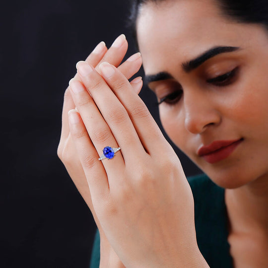 Rhapsody AAAA Tansanit, Weißer Diamant AGI zertifiziert Ring 950 Platin (Größe 17.00) ca. 2.75 ct