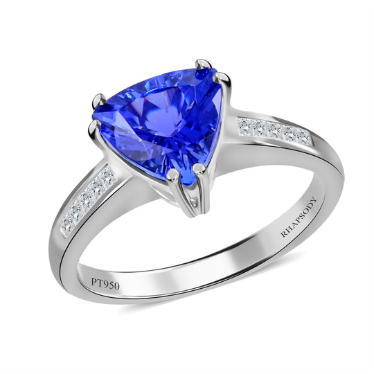 RHAPSODY AAAA Tansanit, weißer Diamant VS-EF, AGI zertifiziert und geprüft, Ring 950 Platin (Größe 20.00) ca. 2.00 ct