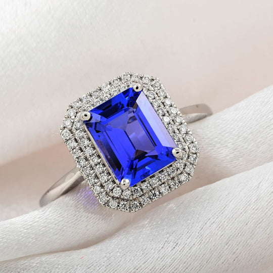 AAAA Tansanit, Weißer Diamant AGI zertifiziert Ring 950 Platin (Größe 17.00) ca. 3.00 ct