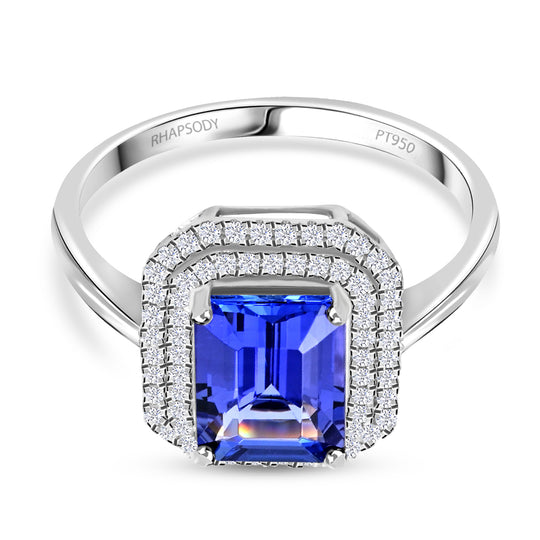 AAAA Tansanit, Weißer Diamant AGI zertifiziert Ring 950 Platin (Größe 17.00) ca. 3.00 ct