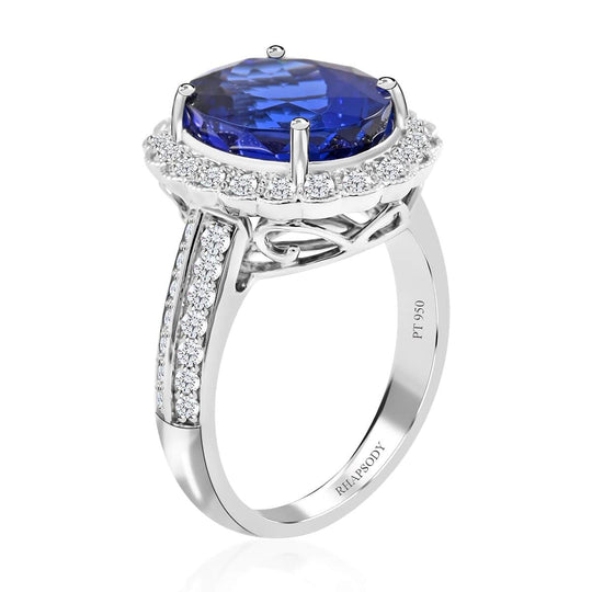 AAAA Tansanit, Weißer Diamant Ring 950 Platin (Größe 19.00) ca. 7,15 ct
