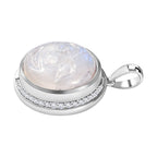 AA Premium Regenbogen Mondstein, Weißer Zirkon Anhänger 925 Silber platiniert ca. 18.29 ct