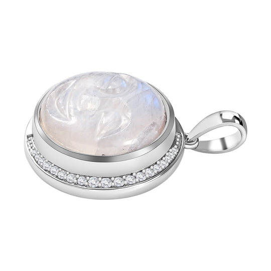 AA Premium Regenbogen Mondstein, Weißer Zirkon Anhänger 925 Silber platiniert ca. 18.29 ct