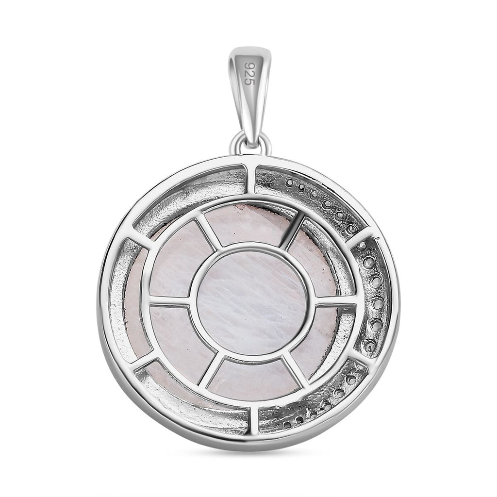 AA Premium Regenbogen Mondstein, Weißer Zirkon Anhänger 925 Silber platiniert ca. 18.29 ct