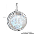 AA Premium Regenbogen Mondstein, Weißer Zirkon Anhänger 925 Silber platiniert ca. 18.29 ct