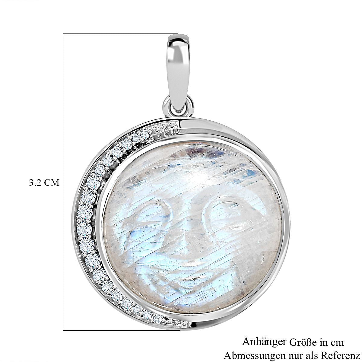 AA Premium Regenbogen Mondstein, Weißer Zirkon Anhänger 925 Silber platiniert ca. 18.29 ct