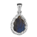 Handgeschnitzter Labradorit Anhänger, 925 Silber platiniert ca. 15.10 ct