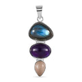Labradorit, afrikanischer Amethyst und Rosenquarz-Anhänger im Handwerker-Stil - 17,72 ct.