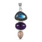 Handwerker Stil Labradorit, Afrikanischer Amethyst Anhänger 925 Silber ca. 17.72 ct