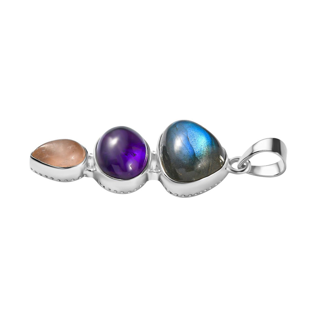 Handwerker Stil Labradorit, Afrikanischer Amethyst Anhänger 925 Silber ca. 17.72 ct