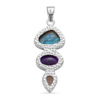 Handwerker Stil Labradorit, Afrikanischer Amethyst Anhänger 925 Silber ca. 17.72 ct