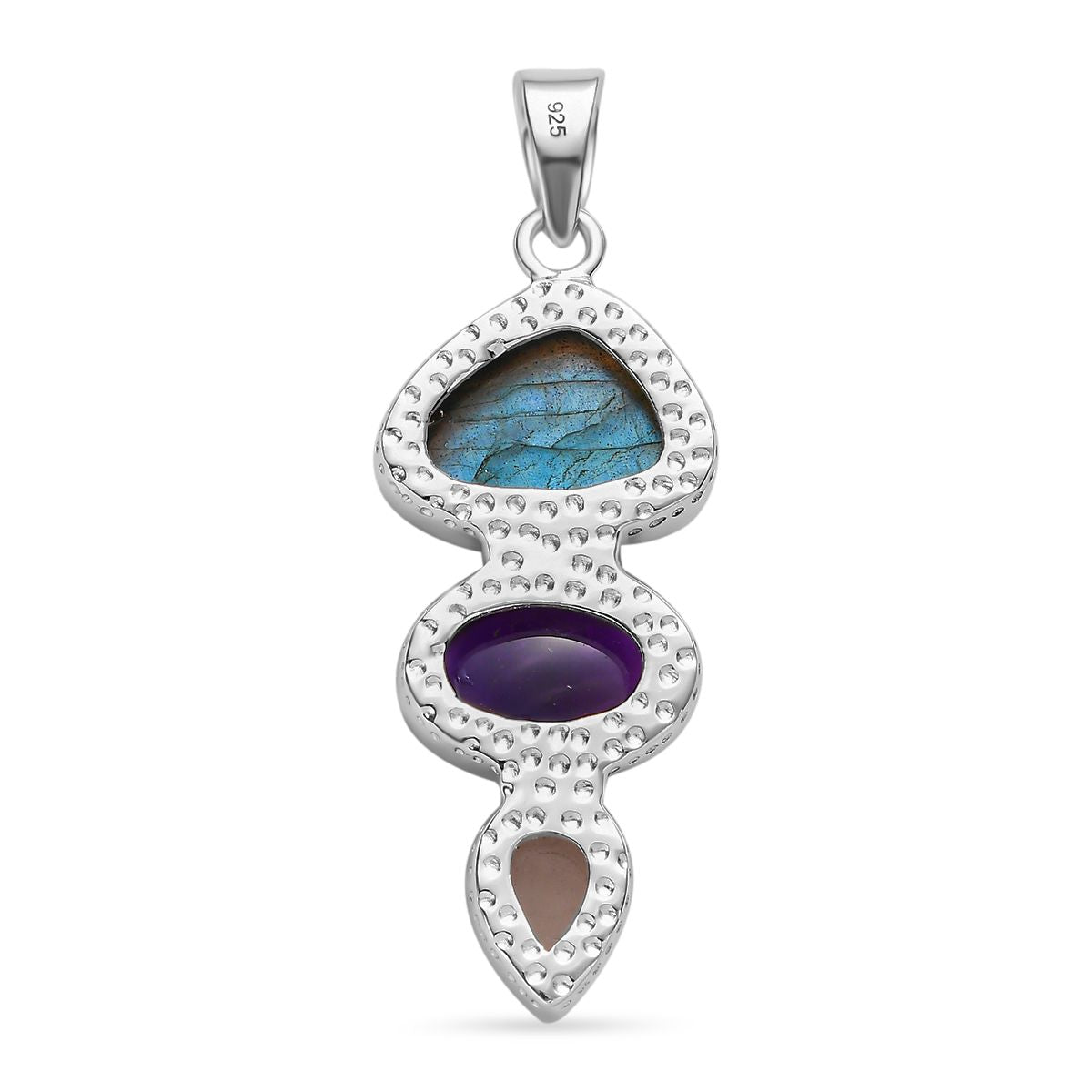 Handwerker Stil Labradorit, Afrikanischer Amethyst Anhänger 925 Silber ca. 17.72 ct