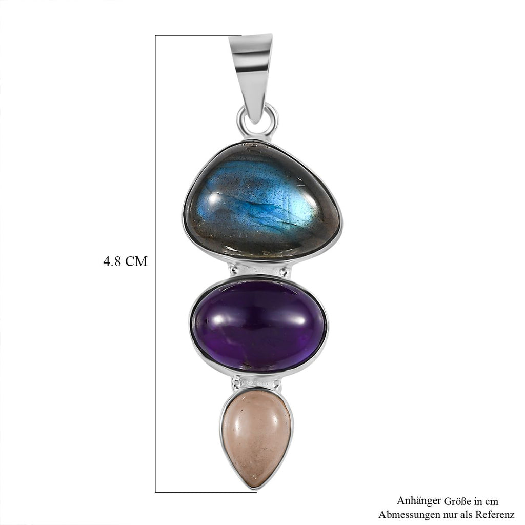 Handwerker Stil Labradorit, Afrikanischer Amethyst Anhänger 925 Silber ca. 17.72 ct