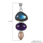 Handwerker Stil Labradorit, Afrikanischer Amethyst Anhänger 925 Silber ca. 17.72 ct