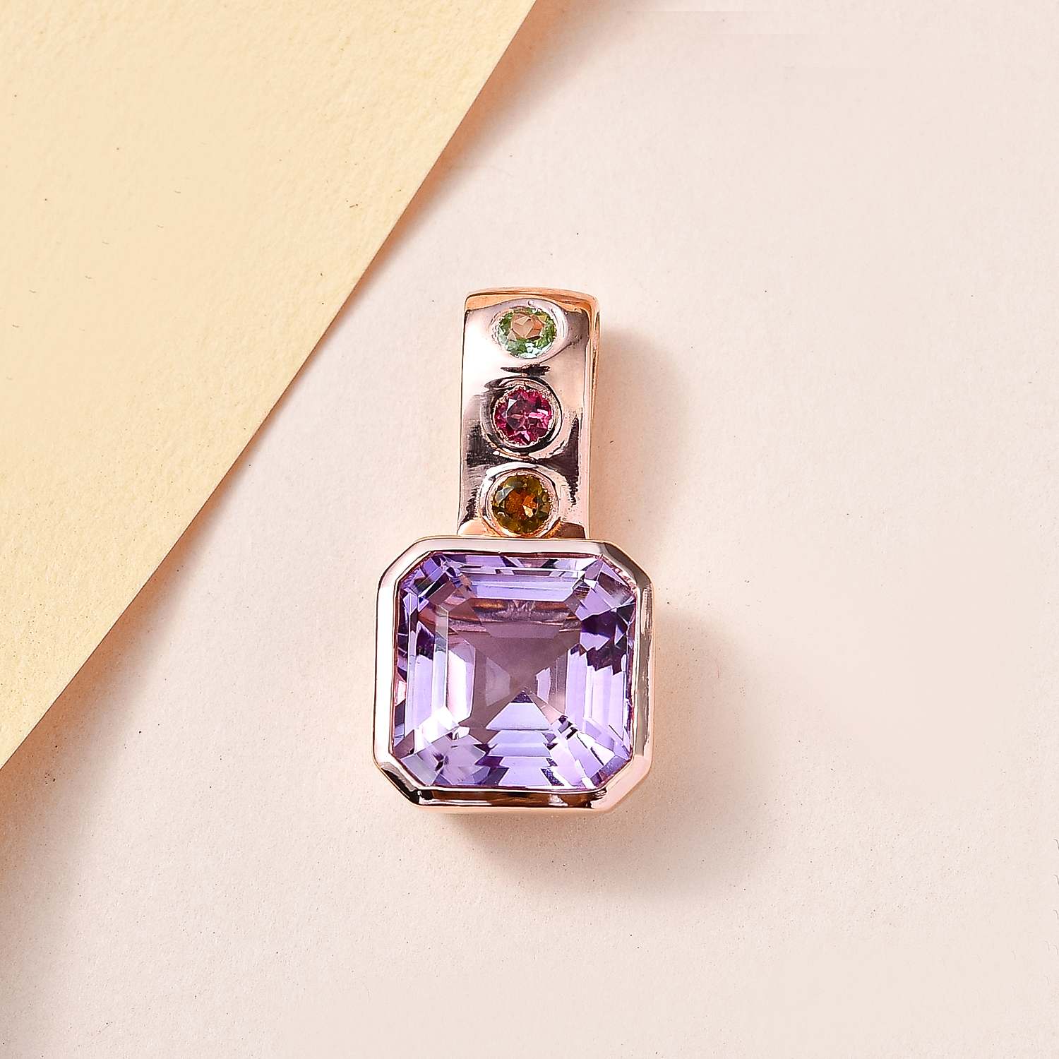 Rose De France Amethyst, mehrfarbiges Turmalin Anhänger, 925 Silber rosévergoldet ca. 6.04 ct