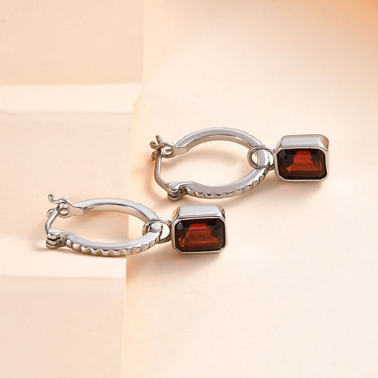 Roter Granat Ohrringe, Edelstahl ca. 3.94 ct