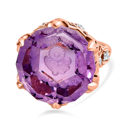GP Italienische Garten Kollektion - Rose De France Amethyst, weißer Zirkon Ring, 925 Silber Roségold Vermeil (Größe 18.00) ca. 22.57 ct