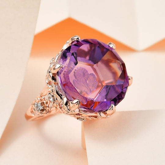 GP Italienische Garten Kollektion - Rose De France Amethyst, weißer Zirkon Ring, 925 Silber Roségold Vermeil (Größe 18.00) ca. 22.57 ct