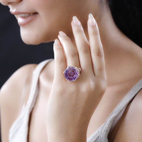 GP Italienische Garten Kollektion - Rose De France Amethyst, weißer Zirkon Ring, 925 Silber Roségold Vermeil (Größe 18.00) ca. 22.57 ct
