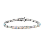 Natürlicher, äthiopischer Welo Opal Armband ca. 19 cm 925 Silber platiniert ca. 8,47 ct.