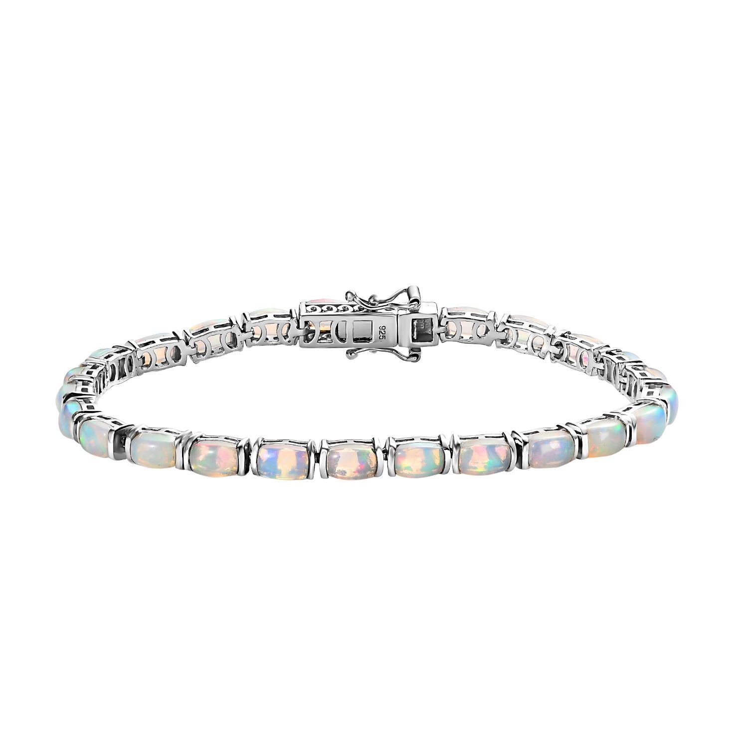 Natürlicher, äthiopischer Welo Opal Armband ca. 19 cm 925 Silber platiniert ca. 8,47 ct.