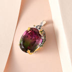 Wassermelonen-Quarz-Triplett, Roter Granat Anhänger 925 Silber Bicolor ca. 14,17 ct.