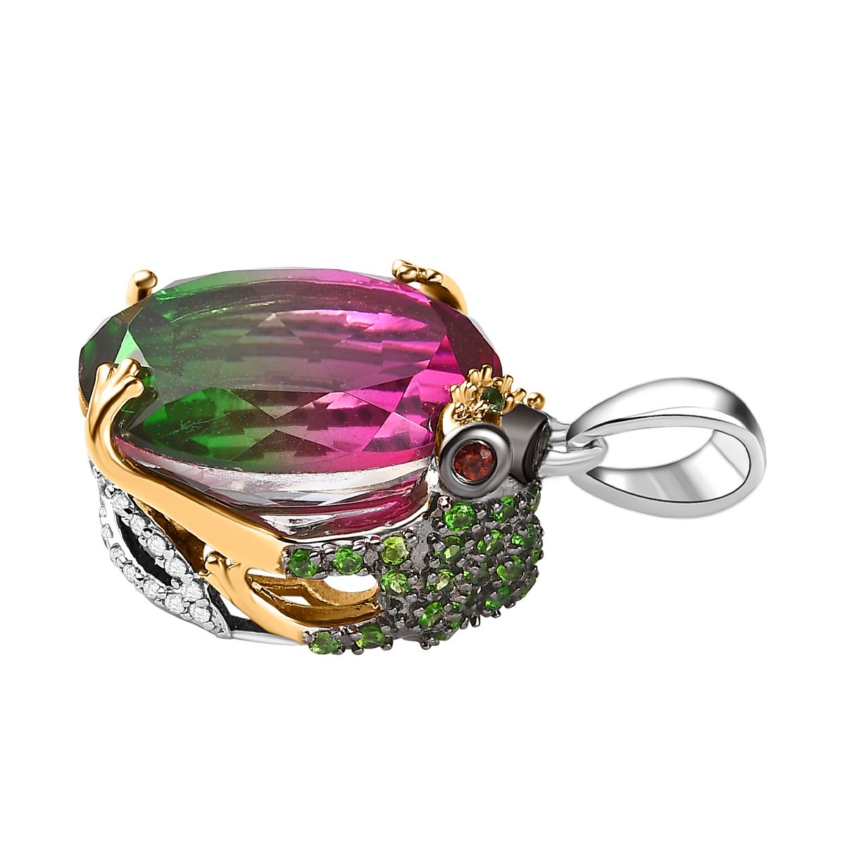 Wassermelonen-Quarz-Triplett, Roter Granat Anhänger 925 Silber Bicolor ca. 14,17 ct.