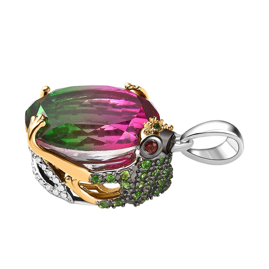 Wassermelonen-Quarz-Triplett, Roter Granat Anhänger 925 Silber Bicolor ca. 14,17 ct.