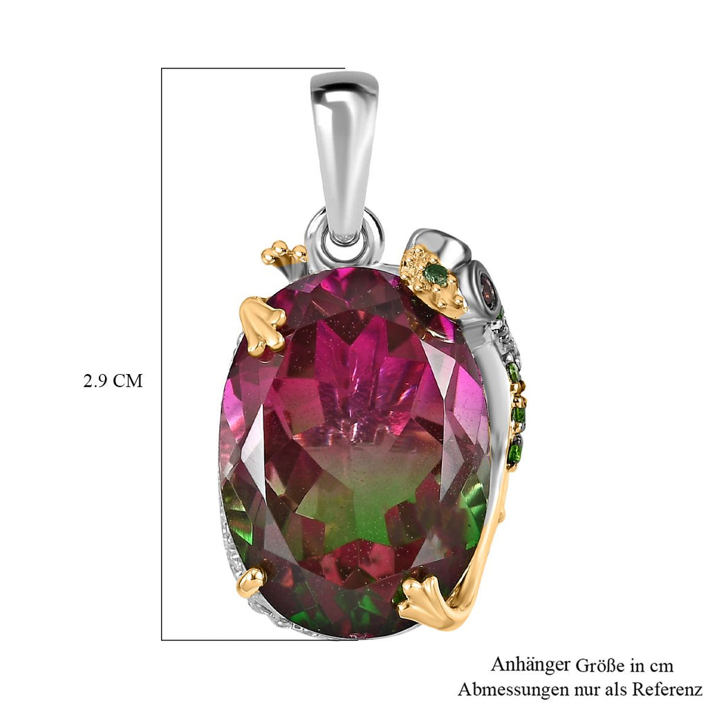 Wassermelonen-Quarz-Triplett, Roter Granat Anhänger 925 Silber Bicolor ca. 14,17 ct.