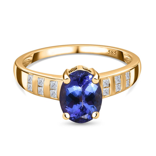 AA Tansanit, weißer Diamant Ring, 585 Gold (Größe 20.00) ca. 2.07 ct