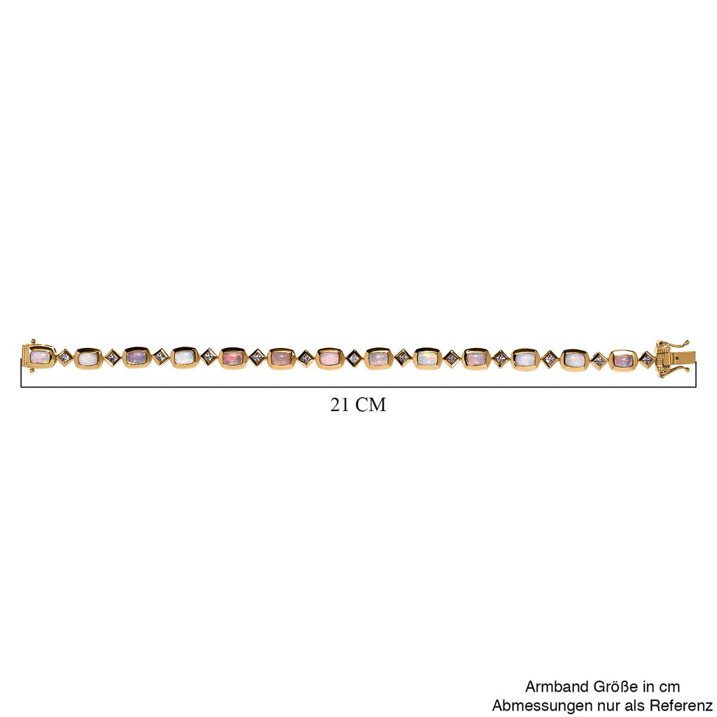 AA Natürlicher, äthiopischer Welo Opal, Weißer Topas Armband ca. 20 cm 925 Silber vergoldet ca. 5.79 ct