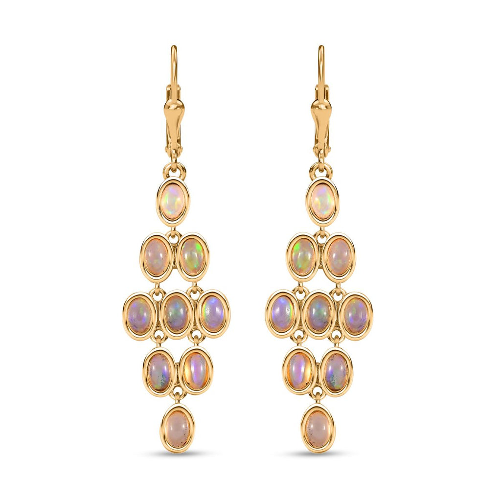 Natürlicher, äthiopischer Welo Opal Ohrringe 925 Silber Gelbgold Vermeil ca. 3.42 ct