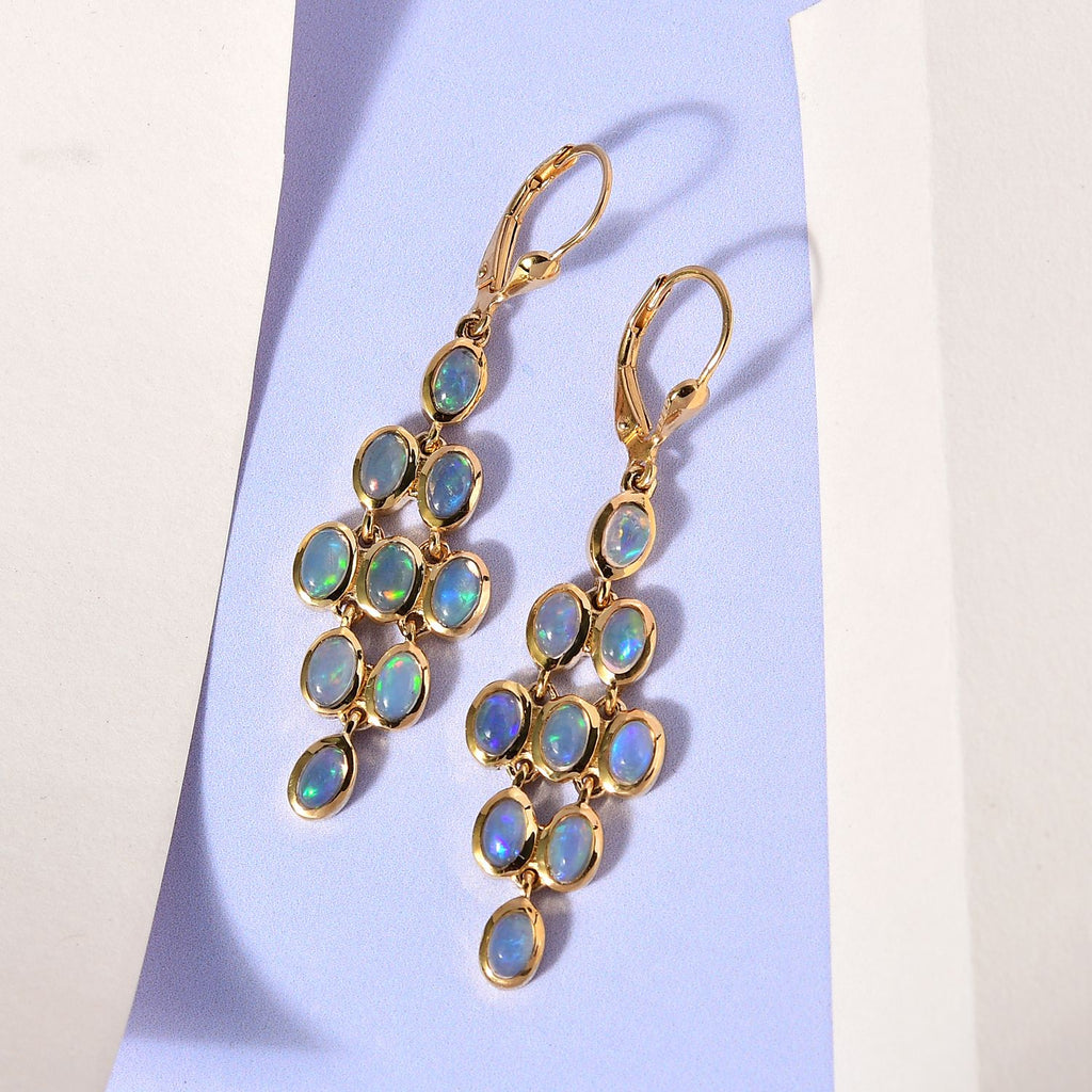 Natürlicher, äthiopischer Welo Opal Ohrringe 925 Silber Gelbgold Vermeil ca. 3.42 ct