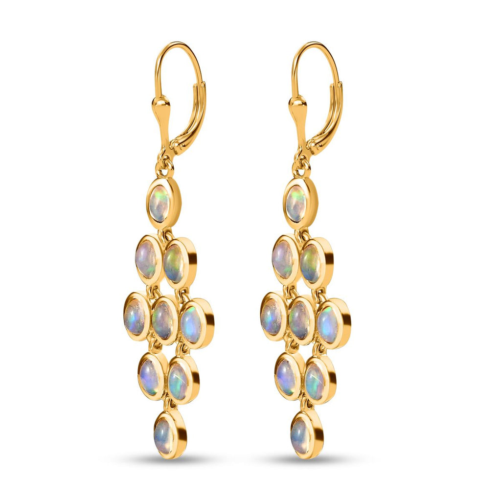 Natürlicher, äthiopischer Welo Opal Ohrringe 925 Silber Gelbgold Vermeil ca. 3.42 ct