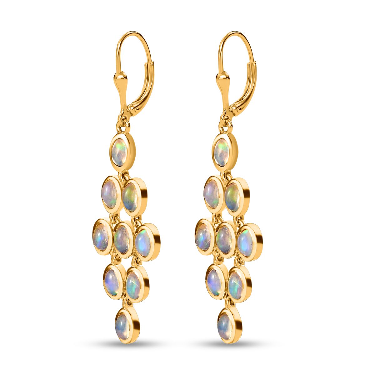 Natürlicher, äthiopischer Welo Opal Ohrringe 925 Silber Gelbgold Vermeil ca. 3.42 ct
