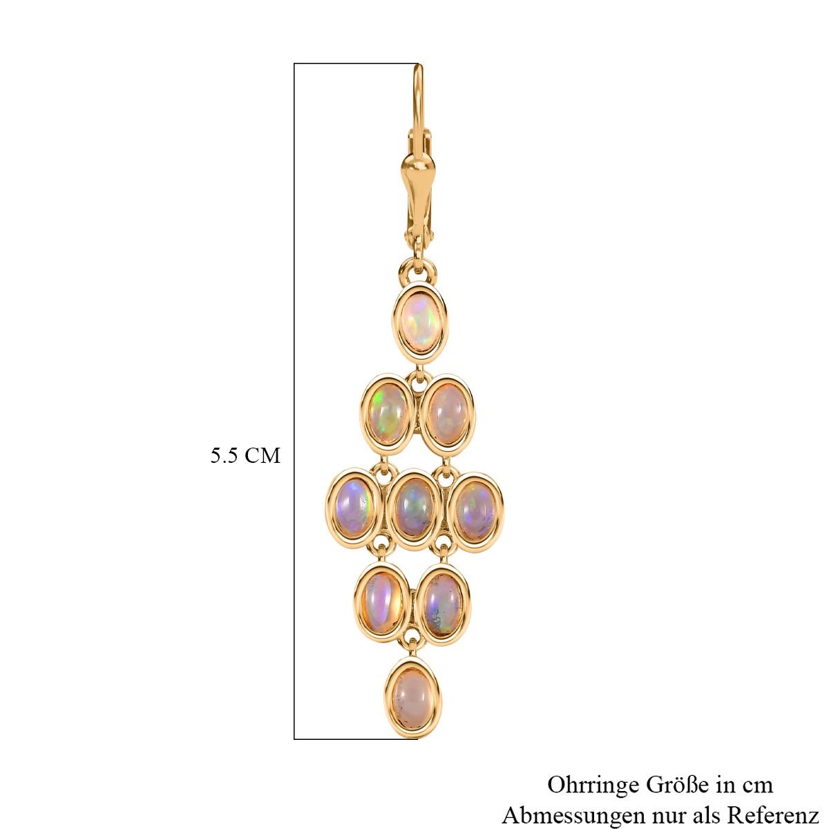 Natürlicher, äthiopischer Welo Opal Ohrringe 925 Silber Gelbgold Vermeil ca. 3.42 ct